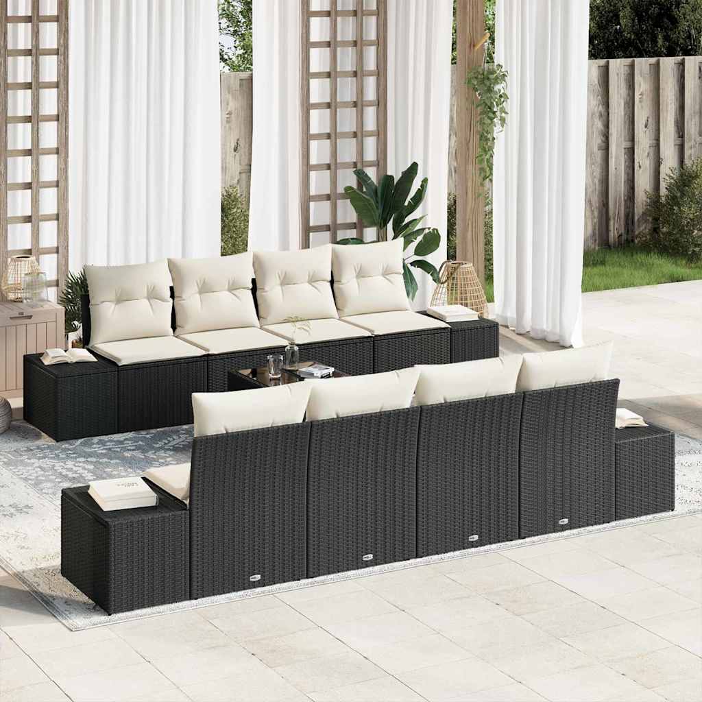 Garten-Sofa-Set 7 pcs Schwarz und Creme 55 x 55 x 37 cm